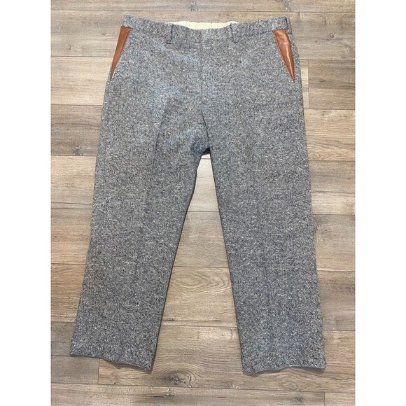 ORVIS 100% Wool Pants Mens 42x30 Donegal Tweed Leather Trim Signa Collection